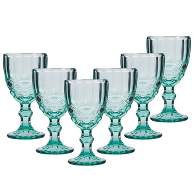 Dibor Set Of 6 Vintage Luxury Turquoise Drinking Glass Spring Summer Wine Goblets 350Ml from B&Q