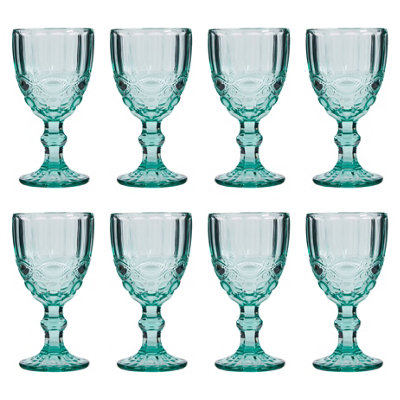 Dibor Set Of 8 Vintage Luxury Turquoise Drinking Glass Spring Summer Wine Goblets 350Ml from B&Q