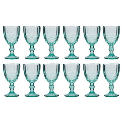 Dibor Set Of 12 Vintage Luxury Turquoise Drinking Glass Spring Summer Wine Goblets 350Ml from B&Q