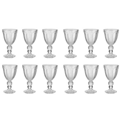 Dibor Set Of 12 Vintage Luxury Clear Spring Summer Embossed Drinking Wine Goblet Glasses 250Ml from B&Q