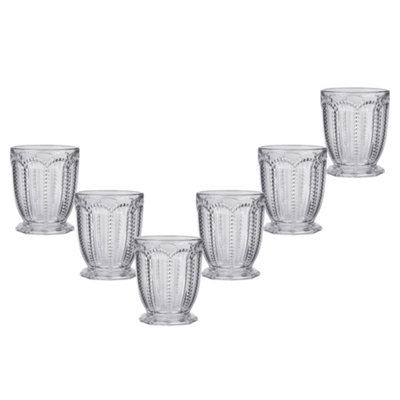 Dibor Set Of 6 Luxury Clear Embossed Short Drinking Glass Whiskey Glass Tumblers Spring Summer Wine Goblets  340Ml from B&Q