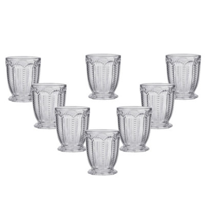 Dibor Set Of 8 Luxury Clear Embossed Short Drinking Glass Whiskey Glass Tumblers Spring Summer Wine Goblets  340Ml from B&Q