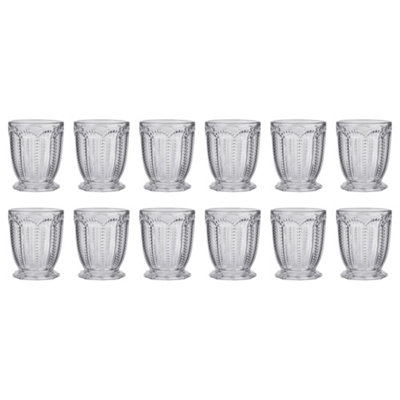Dibor Set Of 12 Luxury Clear Embossed Short Drinking Glass Whiskey Glass Tumblers Spring Summer Wine Goblets  340Ml from B&Q
