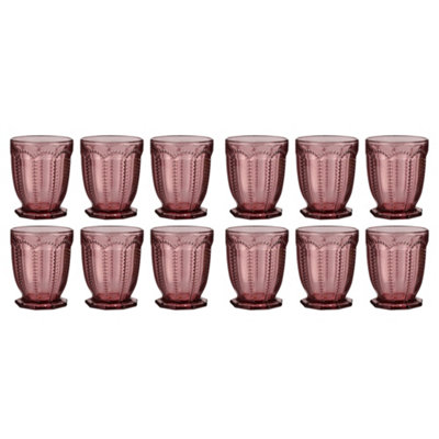 Dibor Set Of 12 Vintage Luxury Purple Embossed Short Drinking Glass Whiskey Glass Tumblers 290Ml from B&Q