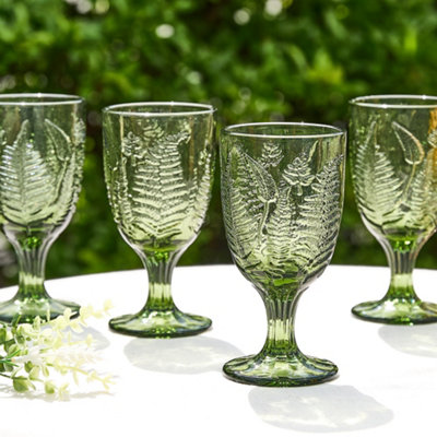 Dibor Set Of 6 Vintage Luxury Green Leaf Embossed Drinking Glass Spring Summer Wine Goblets 230Ml from B&Q