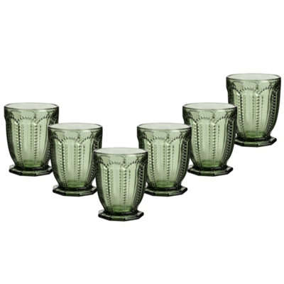 Dibor Set Of 6 Luxury Green Embossed Short Drinking Glass Whiskey Glass Tumblers Spring Summer Wine Goblets Festive  290Ml from B&Q