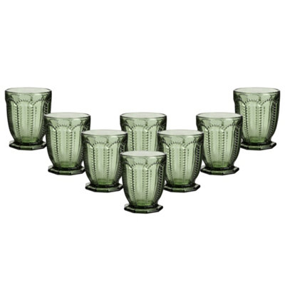 Dibor Set Of 8 Luxury Green Embossed Short Whiskey Glass Tumblers Spring Summer Wine Goblets Festive  290Ml from B&Q