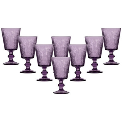 Dibor Set Of 8 Purple Lavender Embossed Drinking Glass Spring Summer Wine Goblets 300Ml from B&Q