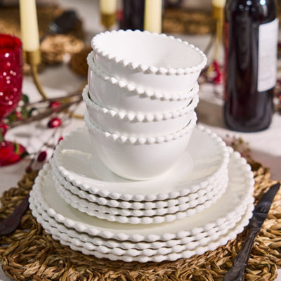 Dibor Set Of 24 Luxury Eight Person Auvergne Beaded White Christmas Dinnerware Set from B&Q