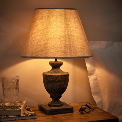 Dibor French Country Table Lamp E14 Dark Brushed Wood Urn Vase Desk Lamp With Linen Shade Bedside Table Lamp from B&Q