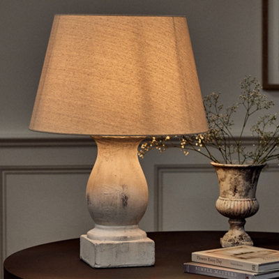 Dibor French Country Table Lamp Distressed Effect Ceramic Pillar Vase Desk Lamp With Linen Shade Bedside Table Lamp from B&Q