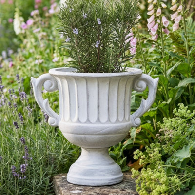 Dibor Vintage Style Concrete Grey Large Indoor Outdoor Planter Plant Pot With Baroque Scrolled Handles (Dia) 25Cm(H)30Cm from B&Q