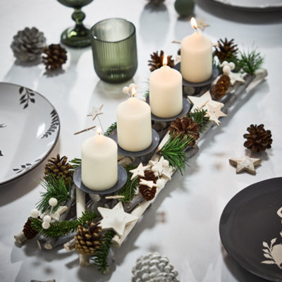 Dibor Nordic Pine Four Pillar Centrepiece Christmas Decoration Tealight Holder Candle Holder from B&Q