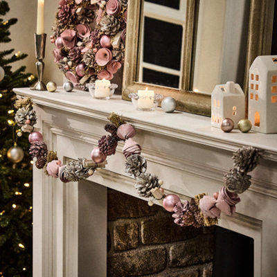 Dibor Pink Roses Xmas Table Decoration Christmas Garland 1.2M from B&Q