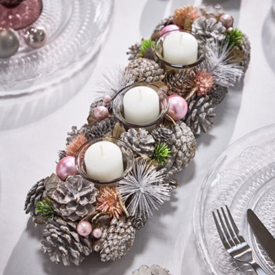 Dibor Pink Triple Table Centrepiece Christmas Decoration Candle Holder Tealight Holder 39Cm from B&Q