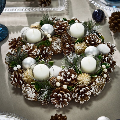 Dibor Silver Round Table Centrepiece Christmas Decoration Candle Holder Tealight Holder 30Cm from B&Q