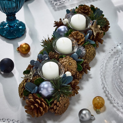 Dibor Moonlight Blue Triple Table Centrepiece Christmas Decoration Candle Holder Tealight Holder 39Cm from B&Q