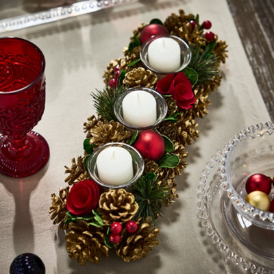 Dibor Berries And Baubles Red Triple Table Centrepiece Christmas Decoration Candle Holder Tealight Holder 39Cm from B&Q