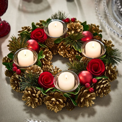 Dibor Berries And Baubles Red Round Table Centrepiece Christmas Decoration Candle Holder Tealight Holder 30Cm from B&Q