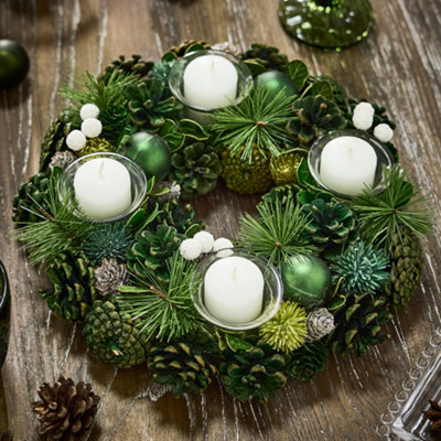 Dibor Woodland Green Round Table Centrepiece Christmas Decoration Candle Holder Tealight Holder 30Cm from B&Q