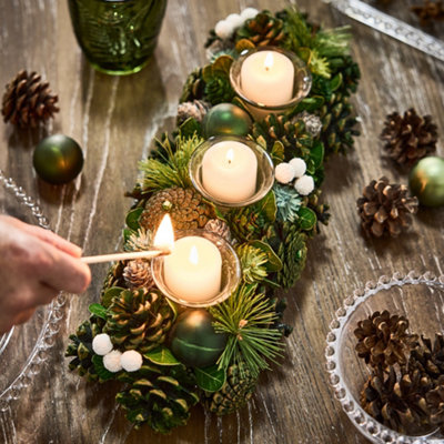 Dibor Woodland Green Triple Table Centrepiece Christmas Decoration Candle Holder Tealight Holder 39Cm from B&Q