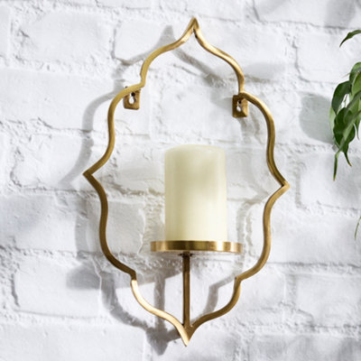 B&Q -  Moroccan Style Wall Mounted Candle Sconce Gold Pillar Candle Tea Light Votive Candle Holder Lantern