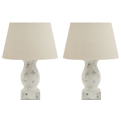 Dibor Set Of 2 French Country Distressed Effect Ceramic Pillar Vase Table Lamp With Linen Shade Bedside Table Lamp from B&Q