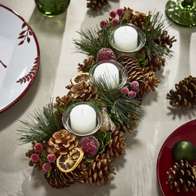 Dibor Citrus Spice Triple Table Centrepiece Christmas Decoration Candle Holder Tealight Holder 39Cm from B&Q