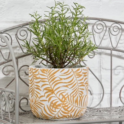 Dibor Large Yellow Leaf Print Indoor Flower Pot Outdoor Garden Planter (Dia) 15Cm(H)14Cm from B&Q