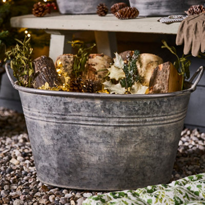 Dibor Traditional Metal Flower Plant Pot Outdoor Garden Planter Tub With Handles (H)59Cm(Dia) 34Cm from B&Q