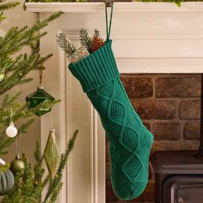 Dibor Traditional Green Chunky Knit Xmas Gift Decoration Christmas Stocking For Kids from B&Q