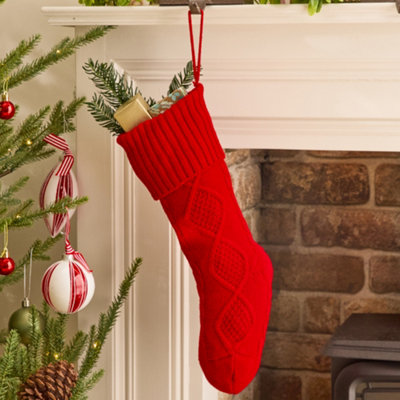 Dibor Traditional Red Chunky Knit Xmas Gift Decoration Christmas Stocking For Kids from B&Q