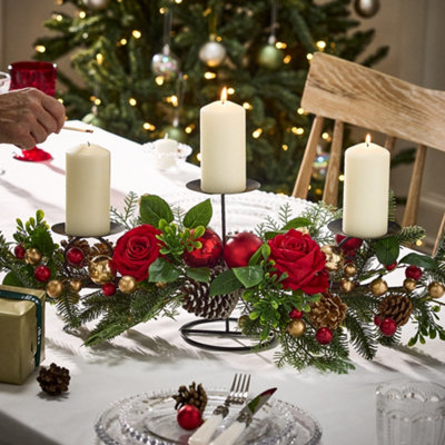 Dibor Rosebrook Pine Triple Pillar Centrepiece Christmas Decoration Tealight Holder Candle Holder from B&Q