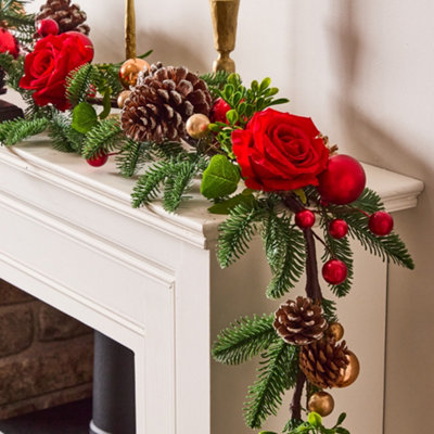 Dibor Brockham Rose Xmas Table Decoration Christmas Garland 1.8M from B&Q