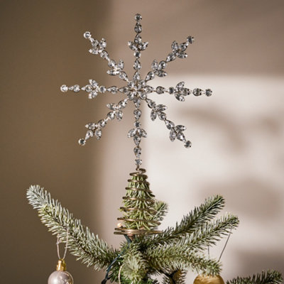 Dibor Bejewelled Silver Snowflake Christmas Decorations Tree Topper from B&Q