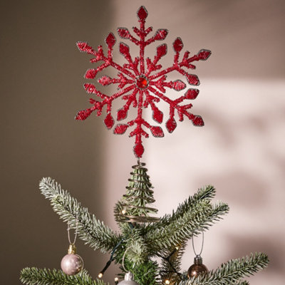 Dibor Red Beaded Snowflake Christmas Decorations Tree Topper from B&Q