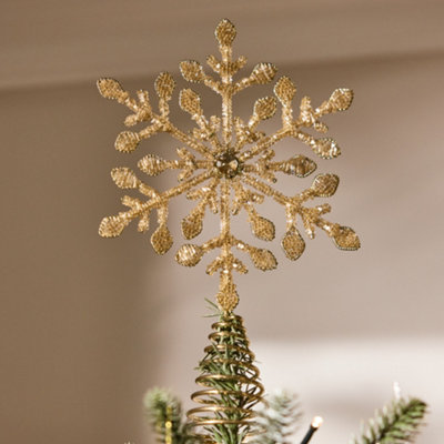 Dibor Champagne Gold Beaded Snowflake Tree Christmas Decorations Topper from B&Q