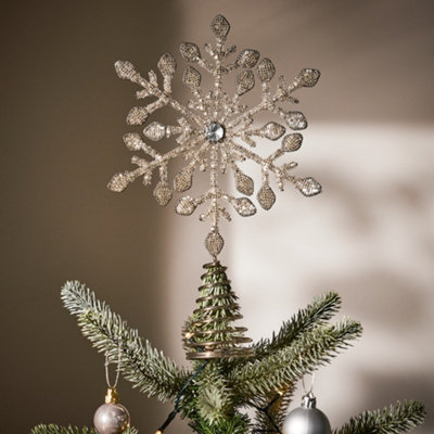 Dibor Silver Beaded Snowflake Christmas Decorations Tree Topper from B&Q