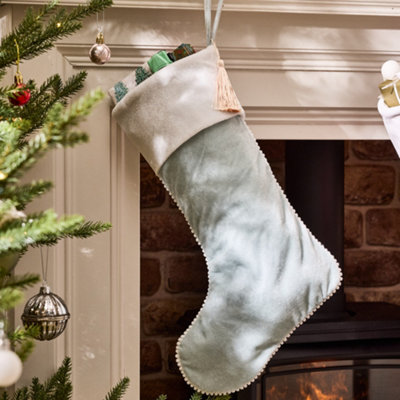 Dibor Traditional Light Blue Berkeley Velvet Xmas Gift Decoration Christmas Stocking For Kids from B&Q