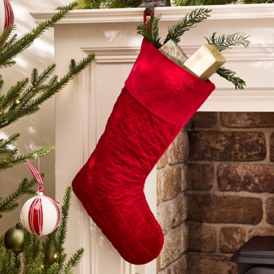 Dibor Traditional Harrington Quilted Red Velvet Xmas Gift Decoration Christmas Stocking For Kids from B&Q