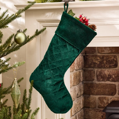 Dibor Traditional Harrington Quilted Green Velvet Xmas Gift Decoration Christmas Stocking For Kids from B&Q