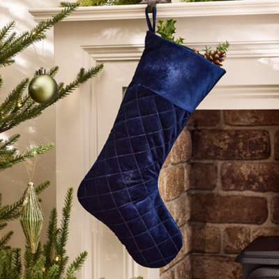 Dibor Traditional Harrington Quilted Blue Velvet Xmas Gift Decoration Christmas Stocking For Kids from B&Q
