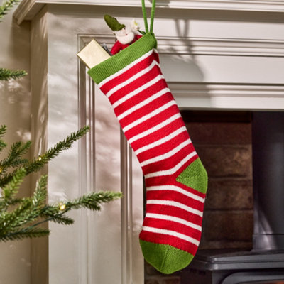 Dibor Traditional Candy Stripe Knitted Xmas Gift Decoration Christmas Stocking For Kids from B&Q