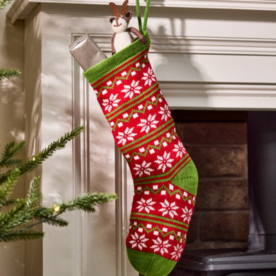 Dibor Traditional Snowflake Nordic Chunky Knit Xmas Gift Decoration Christmas Stocking For Kids from B&Q