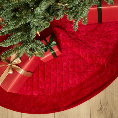B&Q -  Red Velvet Quilted Christmas Tree Decoration Christmas Tree Skirt 48"