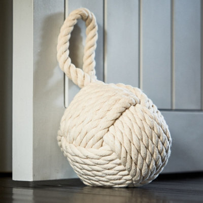 Dibor Traditional Cream Cotton Rope Ball Knot Door Stopper Decorative Door Stop from B&Q