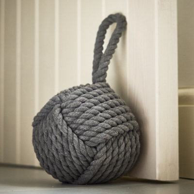 Dibor Traditional Grey Cotton Rope Ball Knot Door Stopper Decorative Door Stop from B&Q