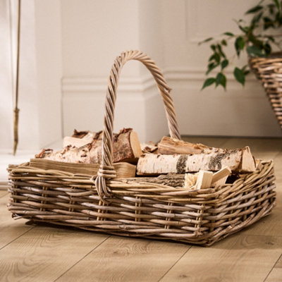 Dibor Traditional Style Wicker Large Fireplace Log Storage Basket With Handle from B&Q