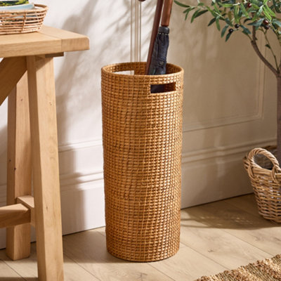Dibor Traditional Round Brown Rattan Umbrella Stand Basket from B&Q