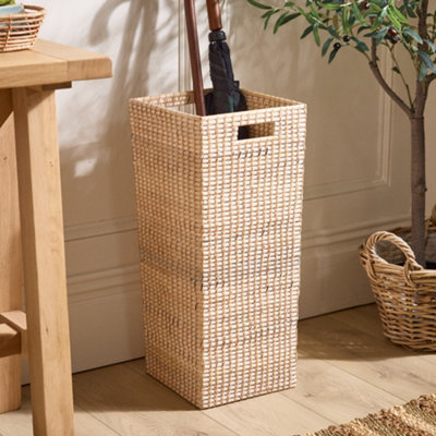Dibor Traditional Square Whitewash Rattan Umbrella Stand Basket from B&Q